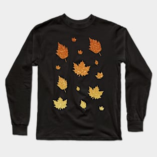 Orange Ombre Faux Glitter Autumn Fall Leaves Long Sleeve T-Shirt